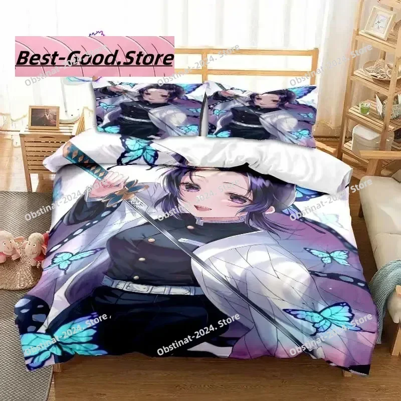 

2025 Kochou Shinobu Anime Demon Slayer Bedding Set Single Twin soft Full Queen King Size Bed Set Aldult Kid Bedroom 3D Print