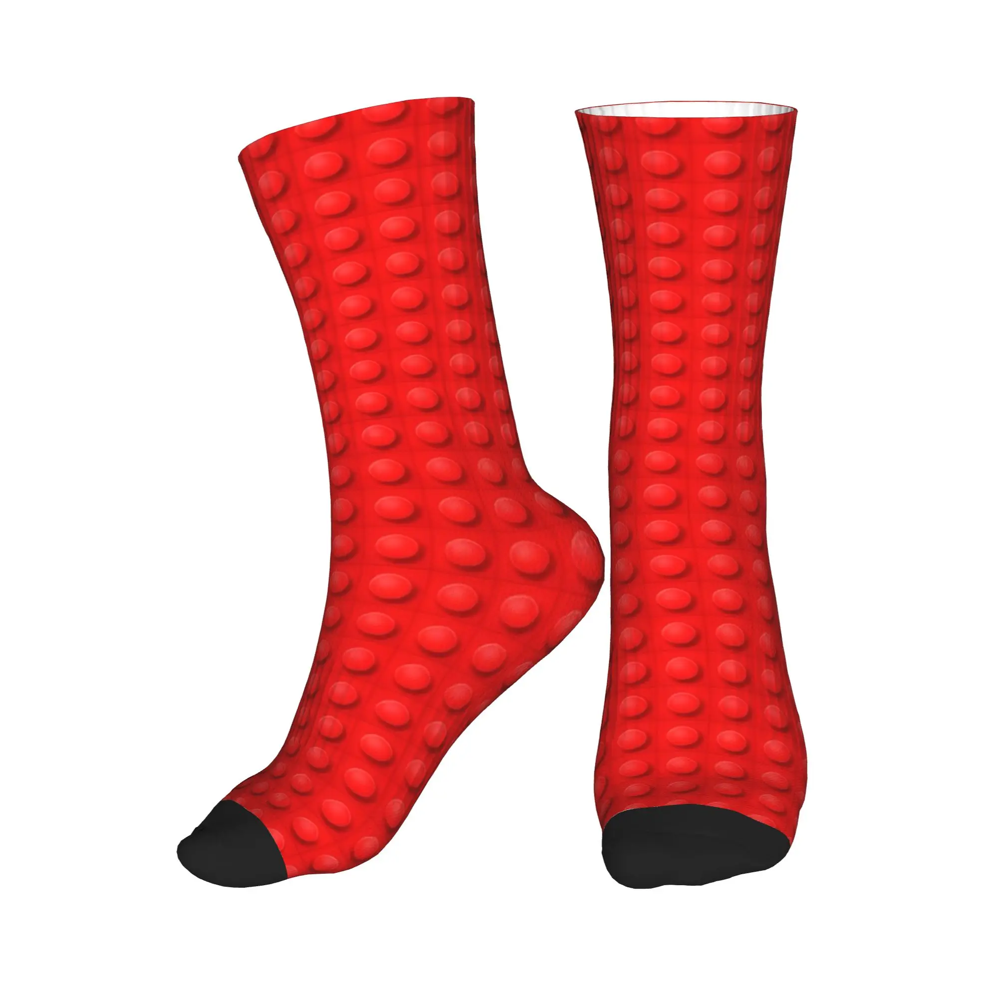 Solid Red Building Blocks Pattern Socks  Custom Stockings Anti-Slip Couple Socks Medium Soft Autumn Casual Cycling Socks