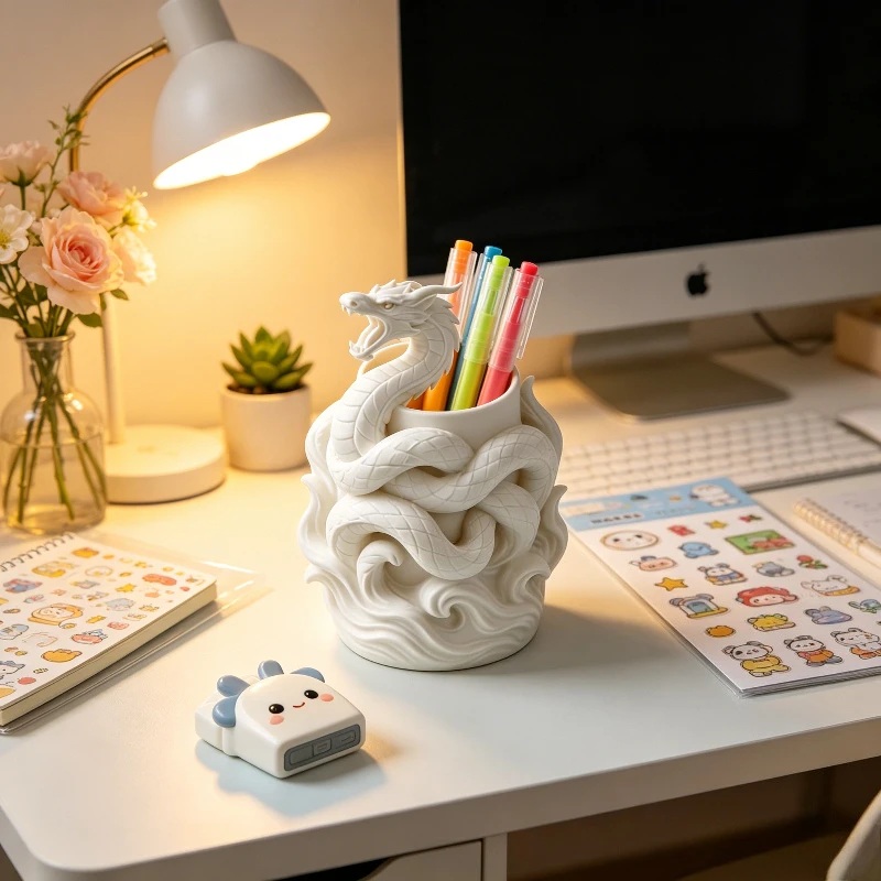 Dragon Relief Pen Holder, Desktop Decor, Stationery & Makeup Brush Storage, Creative Desk Ornament, Ideal Gift