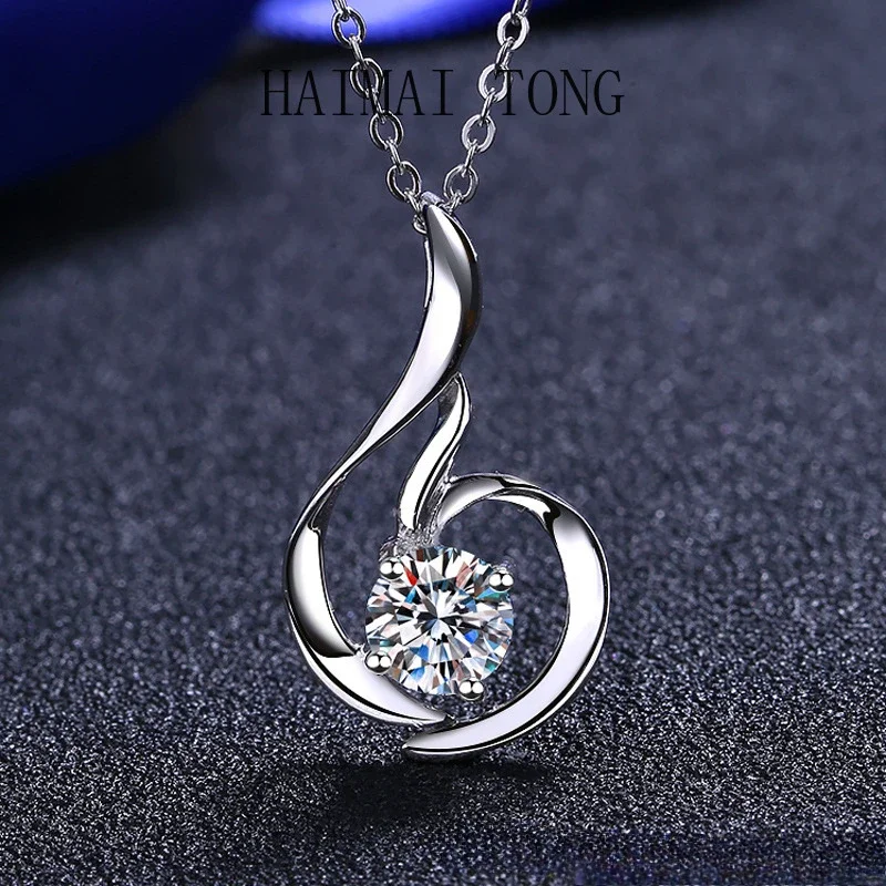 

HAIMAITONG moissanit Necklace for women Mosan Diamond Swan Necklace PT950 Platinum pendant clavicle Chain Gift