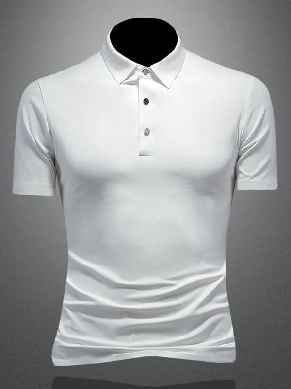 

Summer Thin Ice Silk Seamless Wafer Polka Dot Shirt Men's Short Sleeve Slim Fit Casual Turn Collar Breathable Colo...