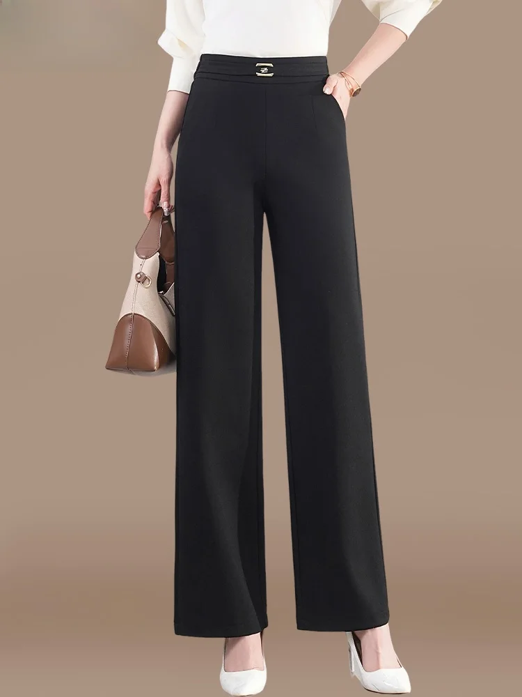 

Повседневные прямые брюки с высокой талией, модные, универсальные, для женщин среднего возраста, длинные, весна-осень, новинка