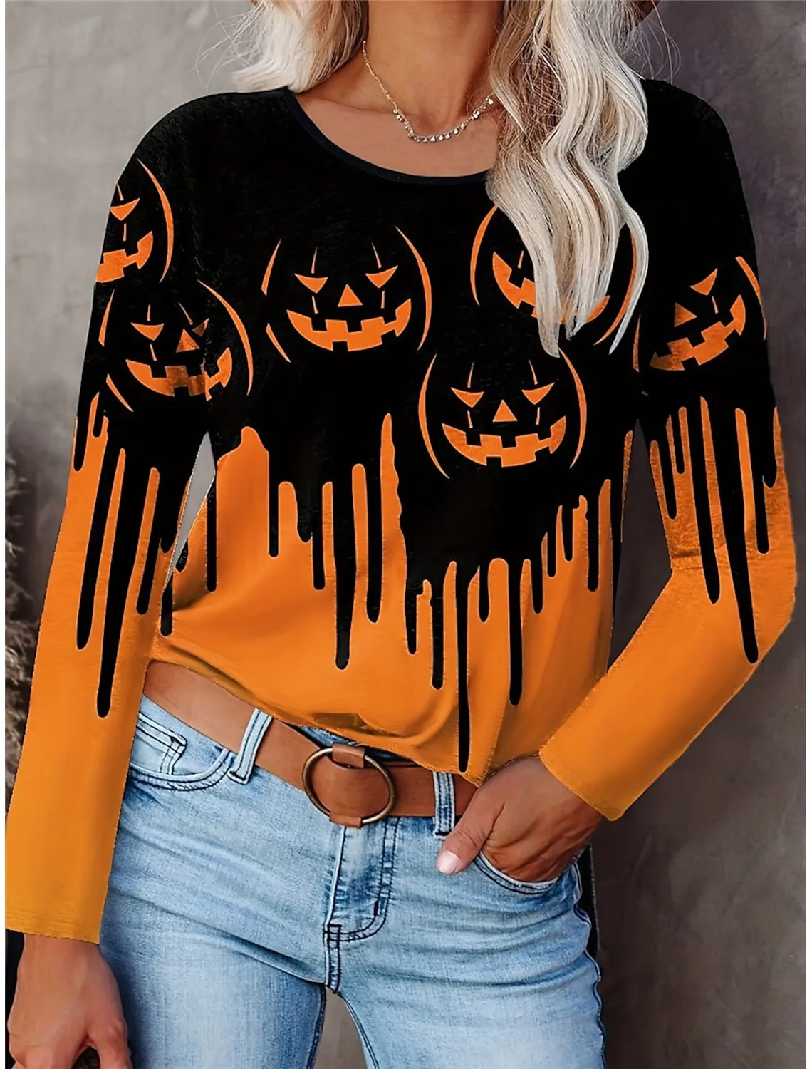 

Halloween Women's Long Sleeve T-shirt 3D Pumpkin Printed Pullover Outdoor Street Hip HopOversized Y2K Streetwear Men Clothing