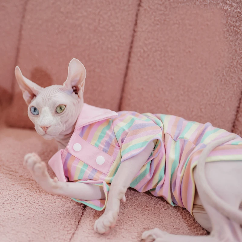 Summer Cotton Pet Cat Clothes for Cats Gotas Mascotas Clothing Sweet Stripe Puppy Sphynx Cat Katten Vest Shirt ubranie dla kota