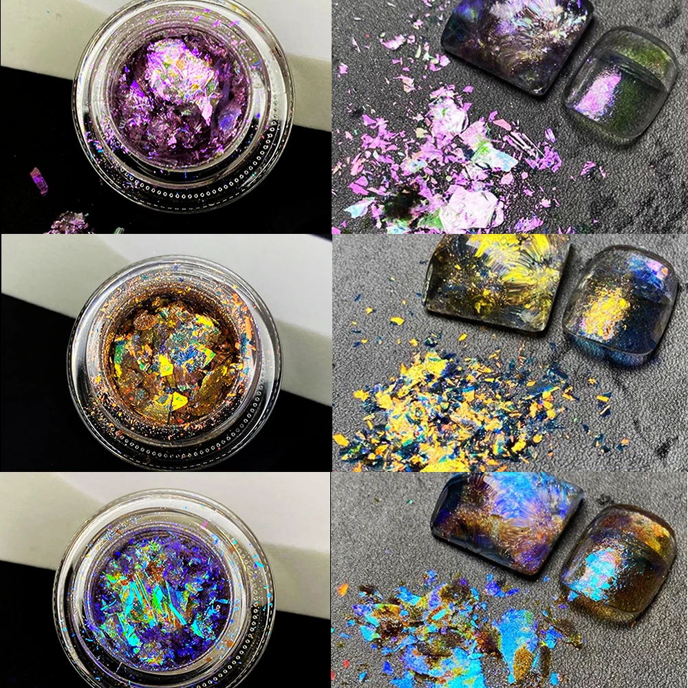 6Colors Aurora Crystal Opal Glitter Sequins Untra-Thin Chameleon Aurora Nail Flakes DIY Irregular Mermaid Aurora Manicure Sequin