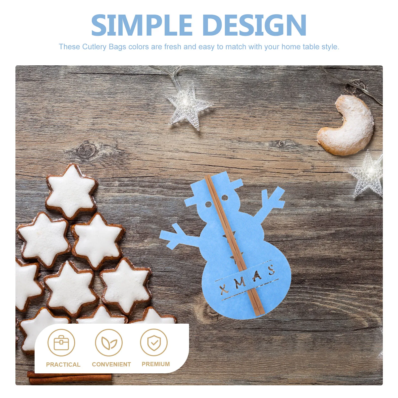 

8 Pcs Christmas Decorations Indoor Cutlery Bag Holder Felt Snowman Bags Set Blue Cloth