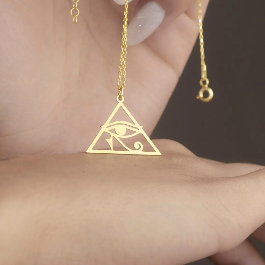 Stainless Steel Ancient Egypt Eye of Horus Necklace Retro Triangle Eye of Ra Pendant Necklace for Women Egyptian Amulet Jewelry