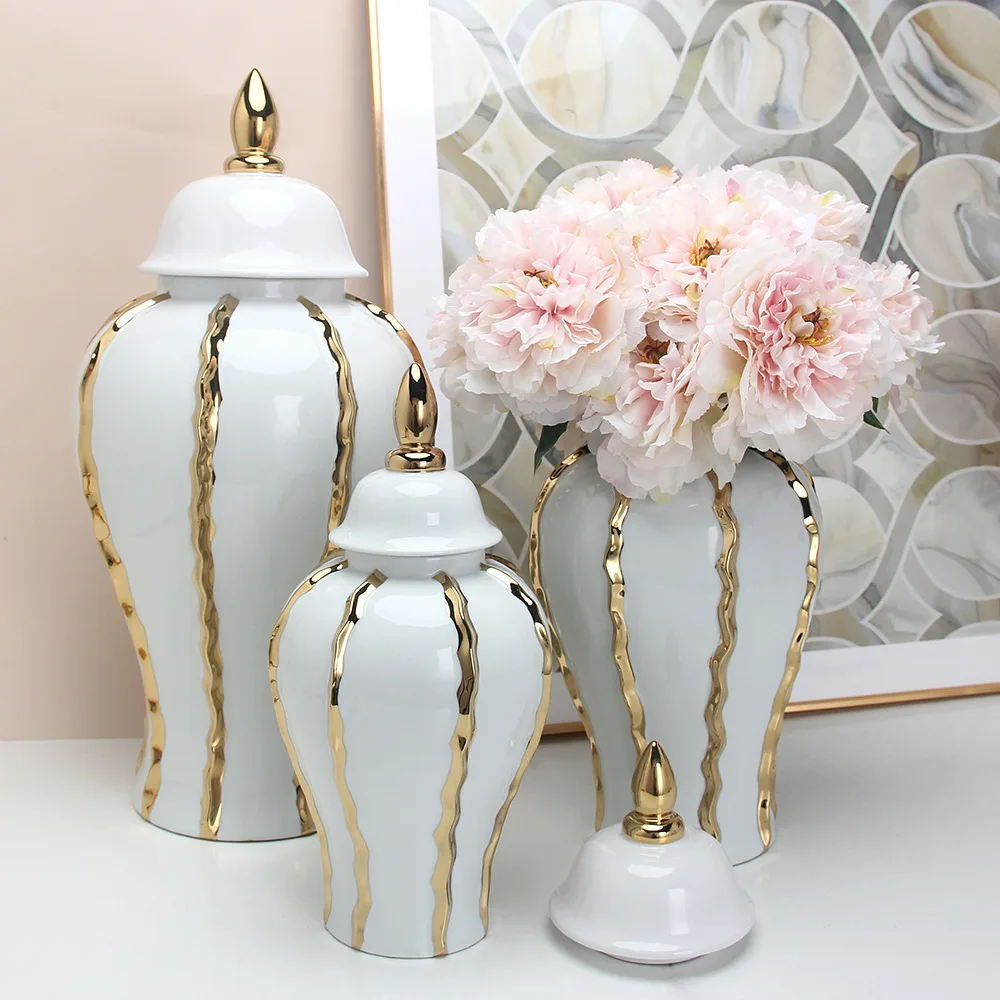 

European-style Vase Flower Inserts Ceramic General Jar Light Luxury Electroplating Gilt Vase Living Room Decoration Ornaments