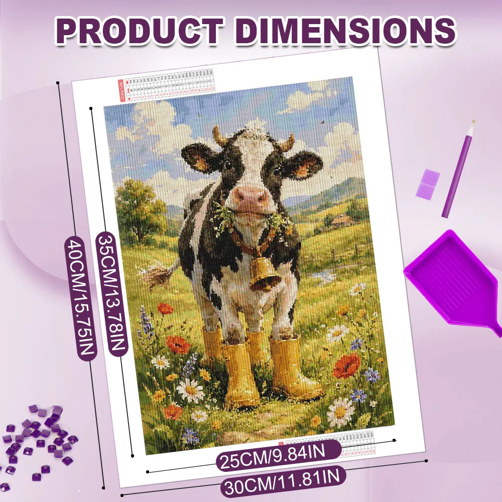 Huacan Full Diamond Painting Cow Meadow Diamond Mosaic Animal Landscape Complete Kit Home Decoration Handmade Gift