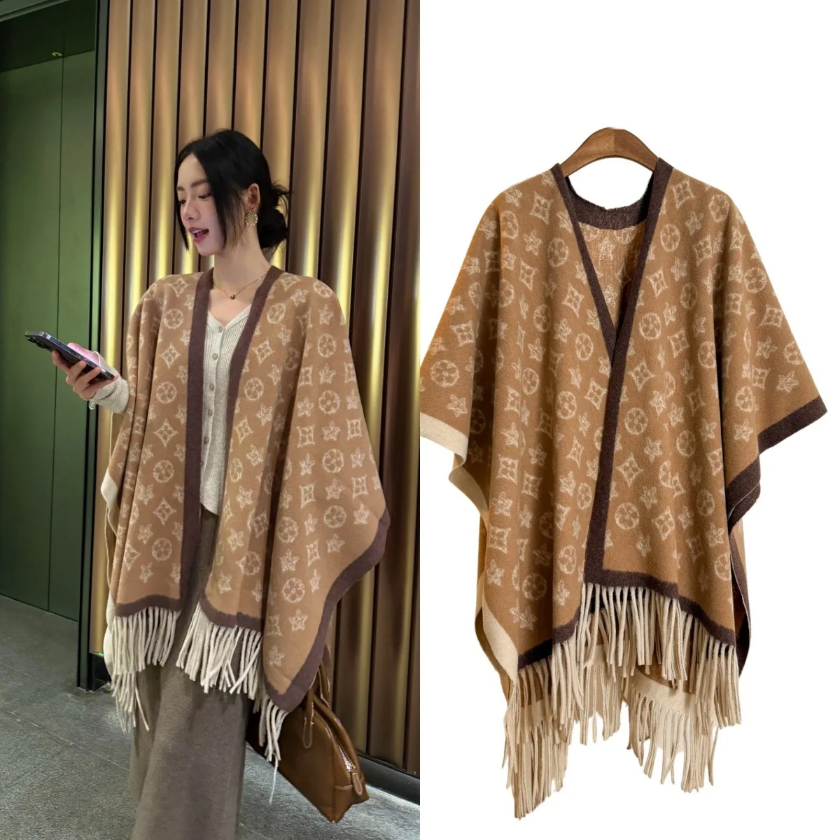 

Роскошная и качественная шаль осенью и зимой. Женщины занимают длинный разделенный плащ-шарф для путешествий на улице.