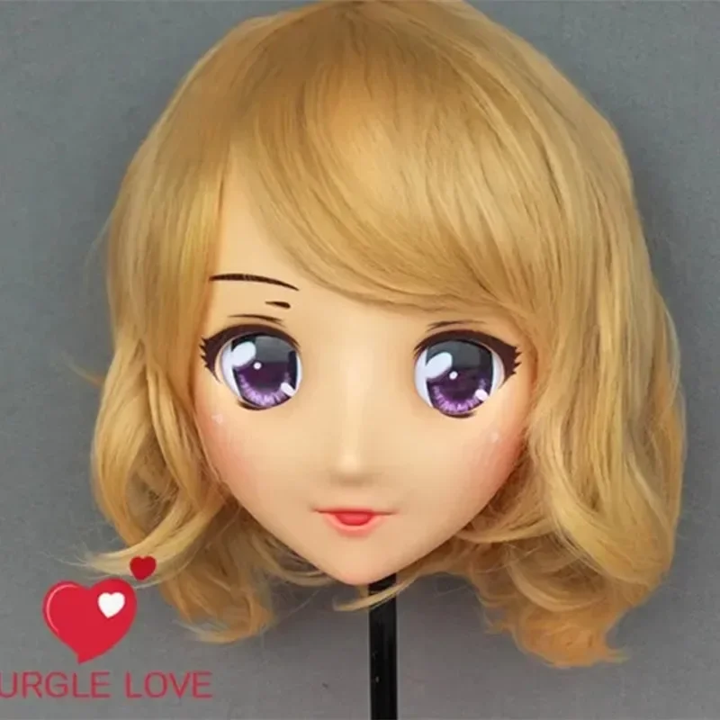 (KM014) Female Sweet Girl Resin Half Head Kigurumi Mask With BJD Eyes Cosplay Japanese Anime Role Lolita Crossdress Doll Mask