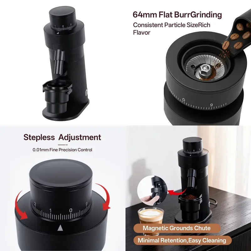 CE Certificate Wholesale Automatic Electric Stainless Steel Conical Burr Coffee Grinder Machine 64MM Flat Burr Coffee Grinder
