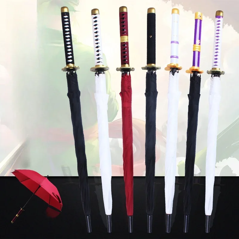 Anime Roronoa Zoro Katana Umbrella Sword Longhand Black Parasol One Piece Knife Real Size Japanese Katana Sabre Umbrella Raincoa