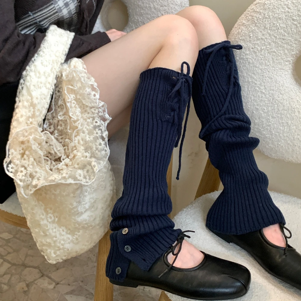 Millennium Hot Girl Ins Knitted Strap Leg Warmers Button Split Y2K Women Slouch Socks Daily Commute Jk Student Leg Warmers