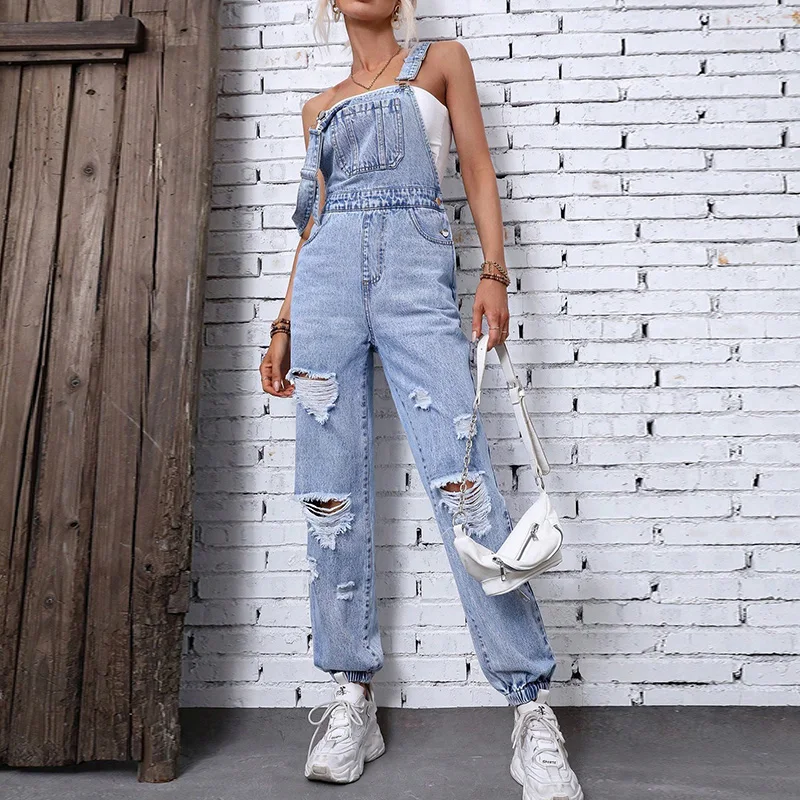 Benuynffy Streetwear Ripped DENIM โดยรวม Jumpsuit ผู้หญิงฤดูร้อน 2025 แขนกุดกระเป๋าสบายๆเอวสูง Overalls สําหรับผู้หญิง