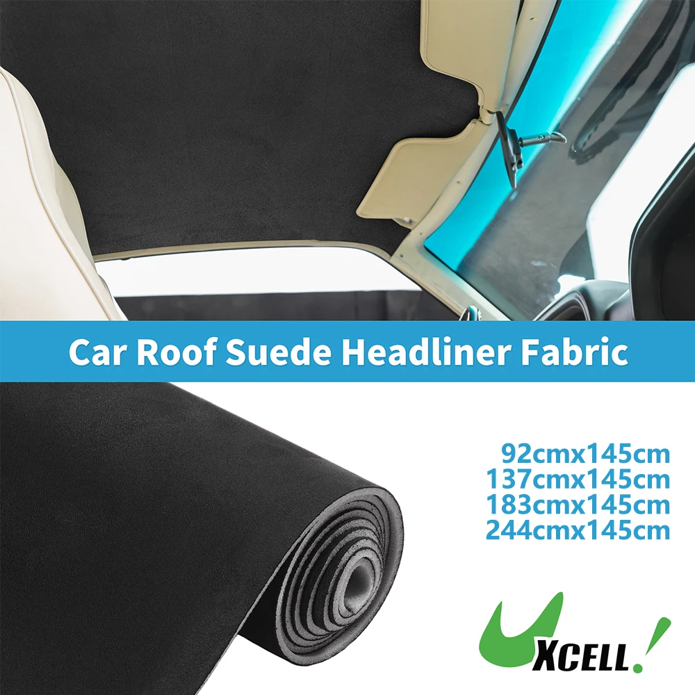 UXCELL 150G Headliner Fabric 3mm Foam Backing Interior Trim DIY Roof Repair Replacement Suede Fabric Black 137x145cm 183x145cm