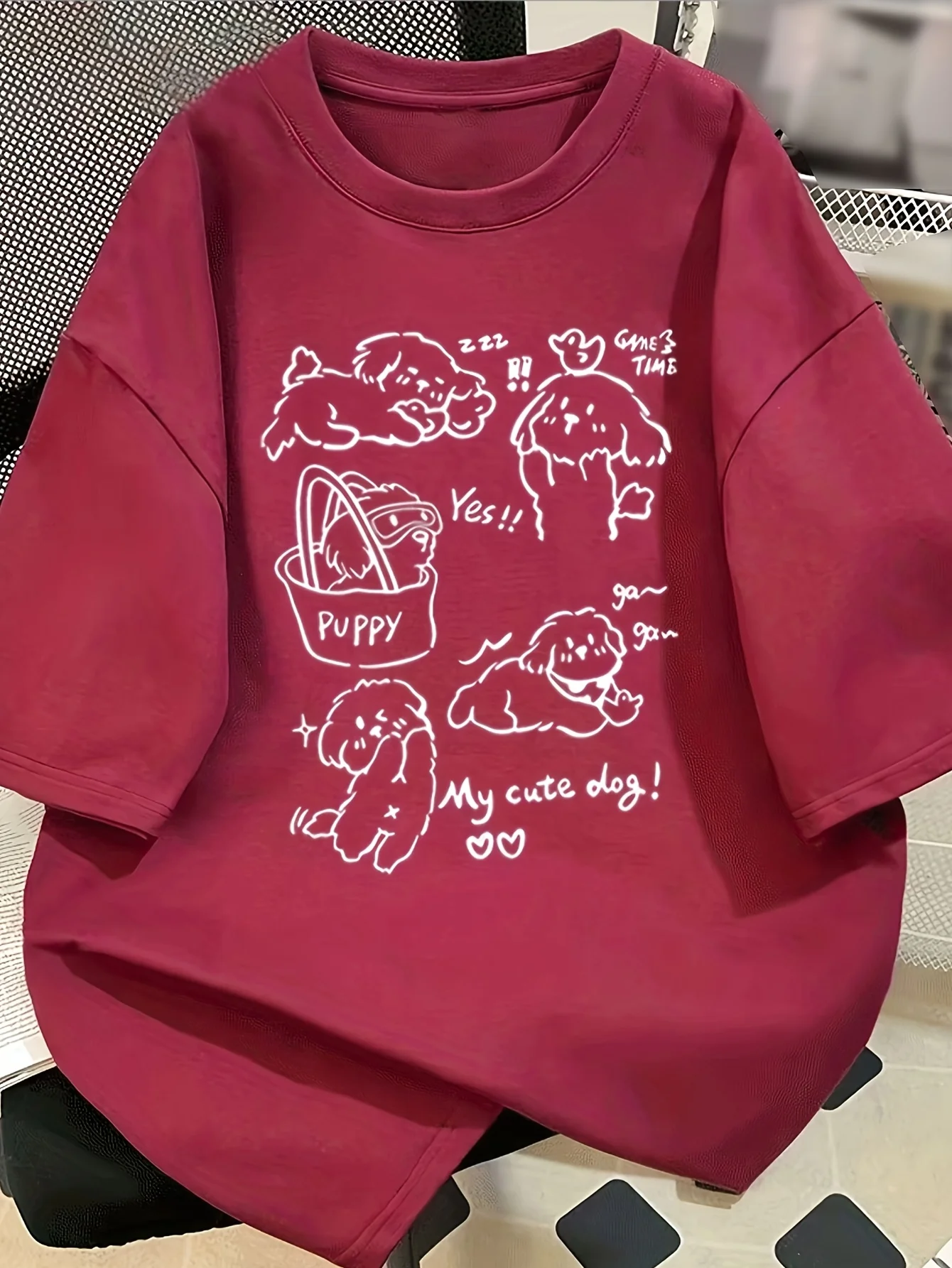 Summer Cute Dog Printed Versatile T-shirt for Women, Round Neck Korean Version Loose College Style American Street Casual Top