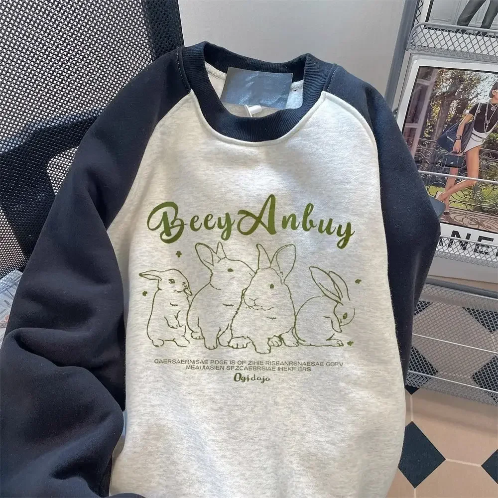 

Cotton Raglan Sweater for Men and Women Simple Rabbit Round Neck Loose Casual Top Graphic Clothing Korean Spring and Autumn New