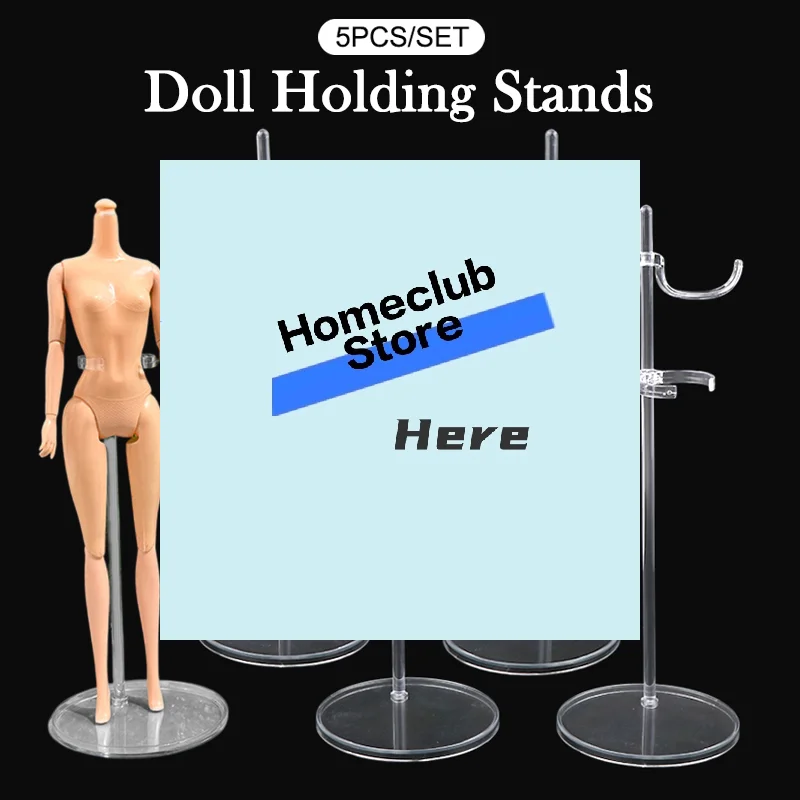 5Pcs Plastic Doll Standing Stands Dollhouse Adjustable Transparent Display Rack Mannequin Model Dress Support Holding Stand