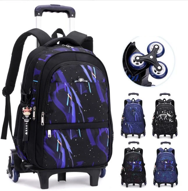 Boys Kids Wheeled Rolling Satchel Backpack School Trolley Luggage Bag