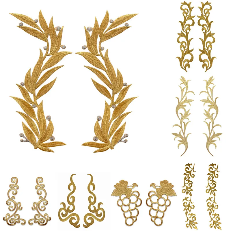 Apliques de flores barrocas bordados en oro y plata, parche para coser de hierro para ropa nupcial de boda, decoración de vestido de tela, manualidades DIY, 2 uds.