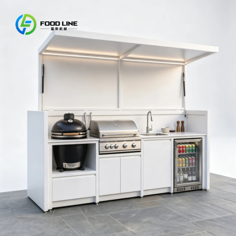 Customized Stainless Steel Outdoor Kitchen Cabinets with Closable Shed Fireproof Outdoor Kitchen BBQ Pod for Patio Courtyard