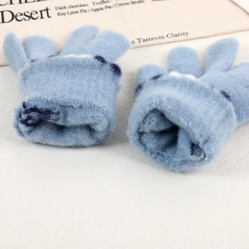 قفازات الأطفال الكورية المحبوكة لطيف المألوف الدافئة الحب دراجة قفازات جميع الأصابع في الهواء الطلق الخريف الشتاء اللعب الملحقات