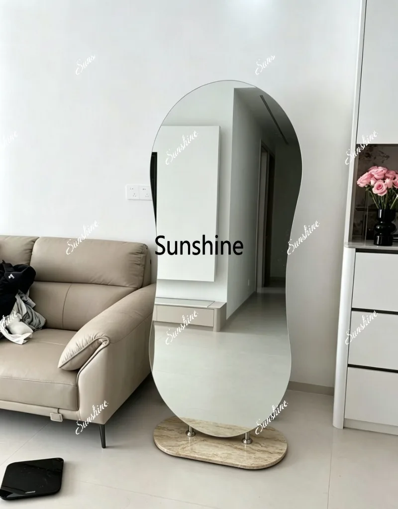 Movable full body mirror travertine base household high definition ultra-white glass mirror