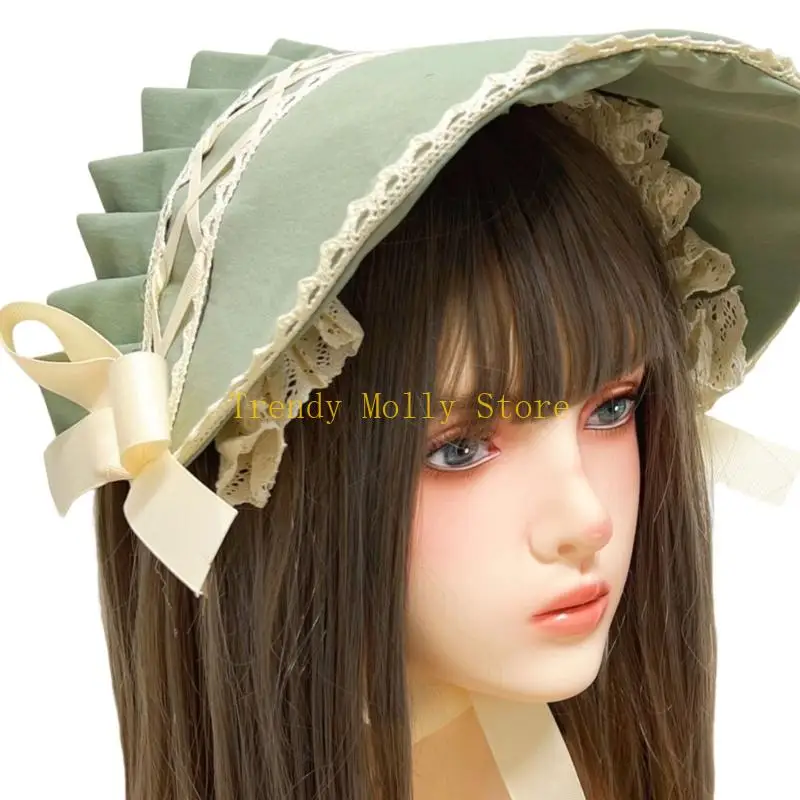 N5KB エレガントなレースアニメ帽子通気性リボンちょう結びデザインボンネット帽子ティーパーティー用