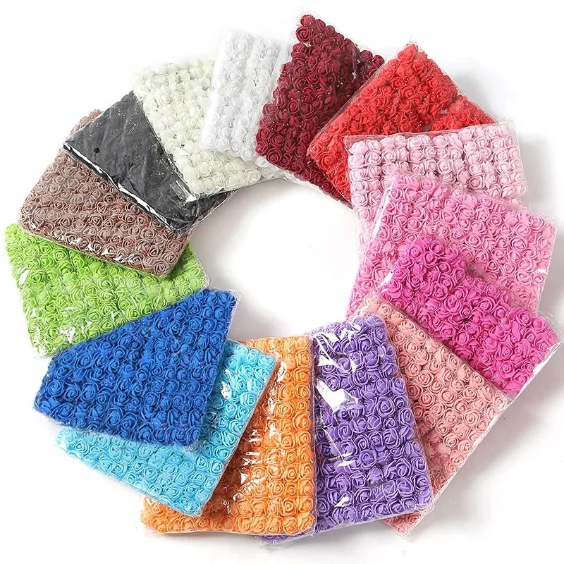 

144 шт., 2,5 см, с пряжей, цветочная головка, полиэтиленовая пена, маленькая роза, имитация, оптовая продажа, аксессуары для сахарной коробки, имитация цветка