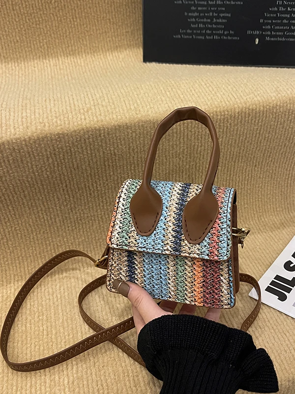 2025 New Style Straw Woven Beach Handbag Women's Crossbody Bag Popular Summer Small Square Bag Versatile Single Strap Bag