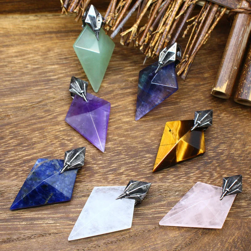 Polly Crystal Trident Triangle Stone Pendants For Women Man Necklace DIY Natural Amethyst Fluorite Faceted Pendant Jewelry