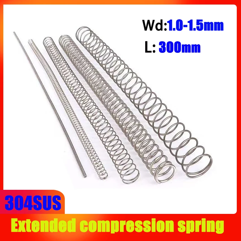 

Wire Diameter 1.0mm-1.5mm 304 Compression Spring Extended Extra Long Shock Absorber Spring Pressure Springs Length: 300mm