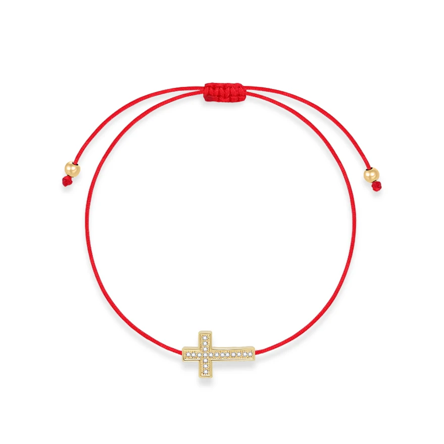 Gold-plated Brass CZ Cross Charm Bracelet Women 2022 New Fashion Simple Red String Protect Good Lucky Friendship Jewelry Present