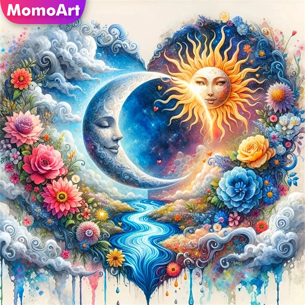 Momoart Diamant-Mosaik, Liebesherz, voll quadratisch, Gemälde, Sonne, Mond, Bild aus Strass, Diamant-Stickerei, Blume, handgefertigt, Hobby