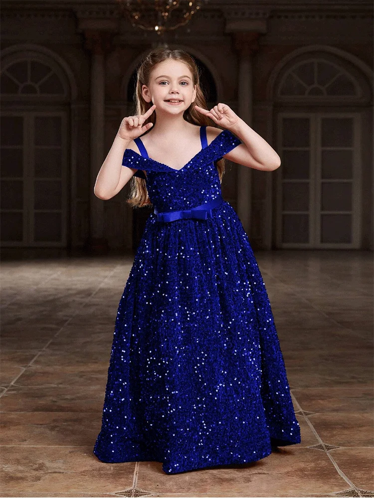 Girls Strapless Beaded Wedding Flower Girl Evening Dress Banquet Birthday Party Evening Dress Girls Stage Dress Princess Dress