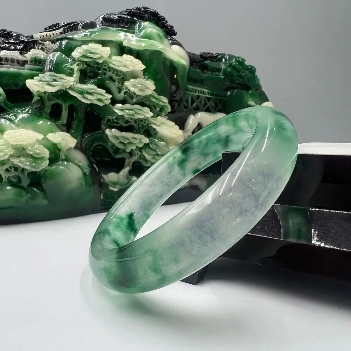 Pulsera de jade de espuma de agua de flores azules flotantes de tira plana de tipo hielo alto para mujer, brazaletes de pulsera de cuarzo