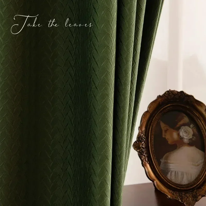 

French Retro Luxury Curtains for Living Room Blackout Bedroom Velvet Wheat Grain Green Elegant Fashion Home Custom White Tulle