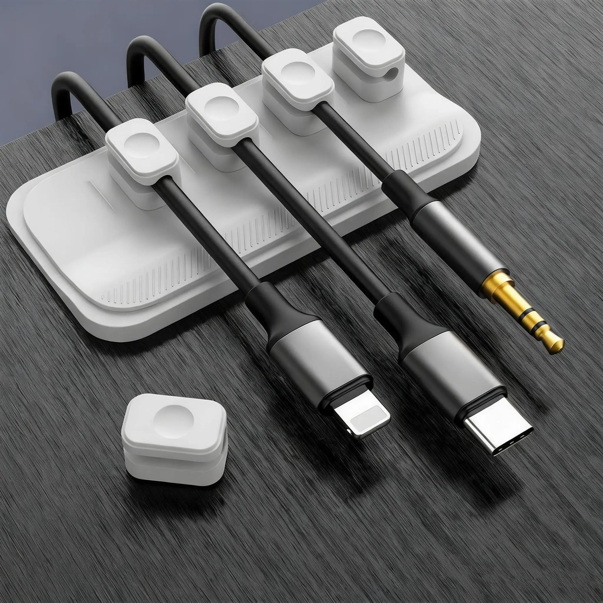 

Car Mounted Magnetic Cable Management, Silicone Clamp, Desktop Multi-purpose Wire Holder, 5 Clips For Lighting USB C Micro
