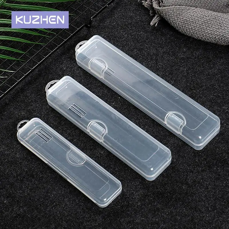 Portable Makeup Brush Organizer Eyebrow Pencil Tableware Chopsticks Transparent With Cover Storage Box Kitchen Accessories