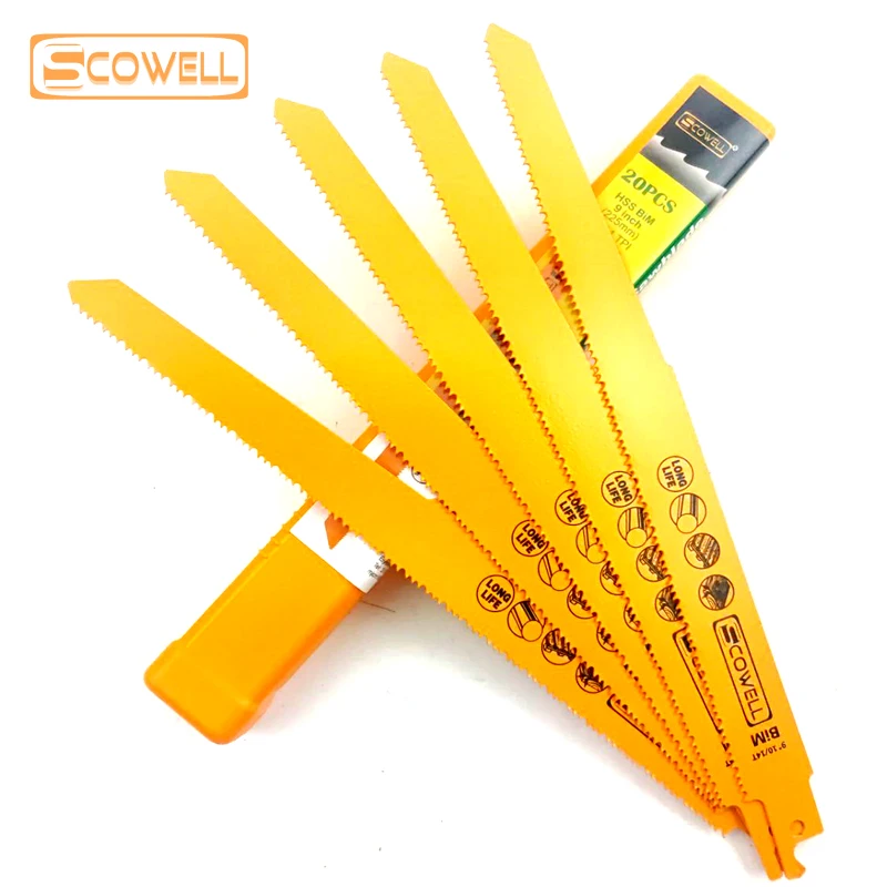 20 embalagem SCOWELL 9 "IN 10/14TPI Dentes variáveis Bimetálico M42 Sabre de demolição Lâminas de serra alternativas para multiuso