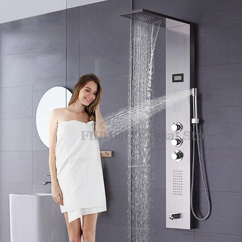 Smart System Luxury Shower Set For Bathroom With Pressurized Top Nozzle Shower Head Digital Display Shower Wall Mounted Shower