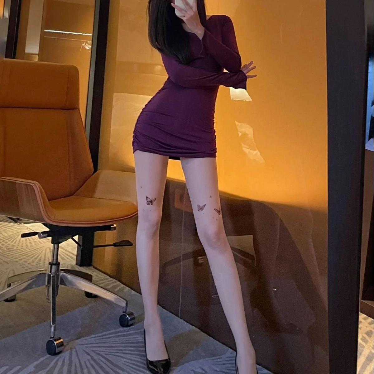 New Butterfly Printed Skin Tone Stockings for Women Spicy Girls Thin One-piece Socks Beautiful Skin Socks and Sexy Stockings view 5