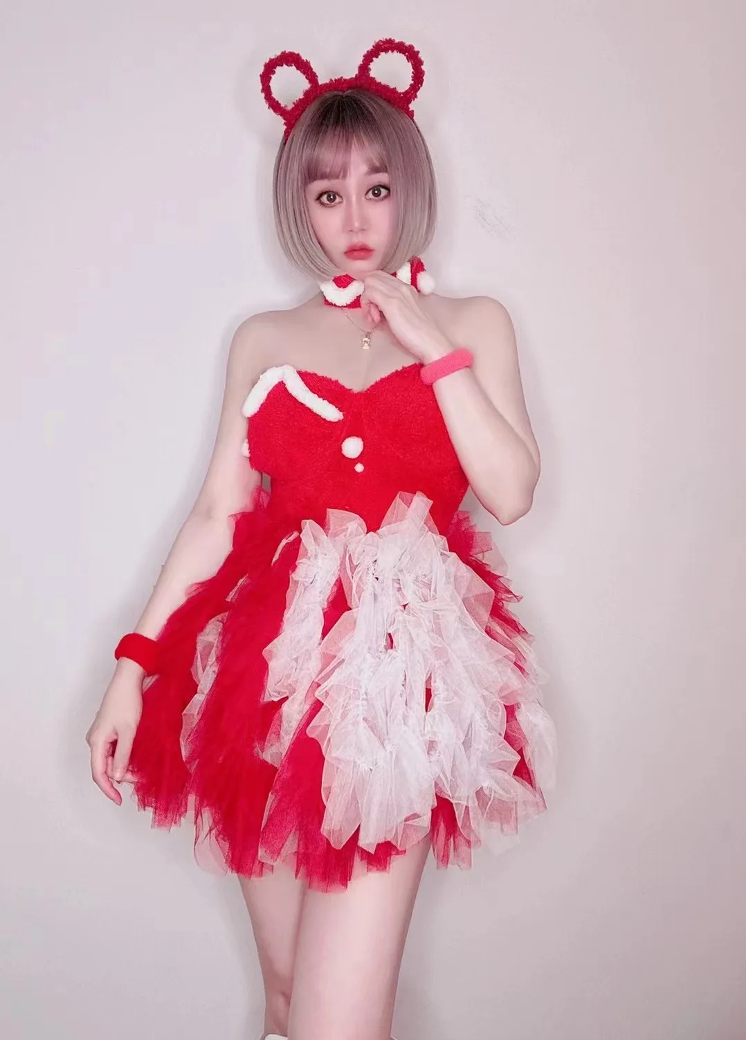 

Red Dresses for Women Christmas Style Mini DressCelebrate Birthday Party Dresses Night Club Singer DancerStage Outfits