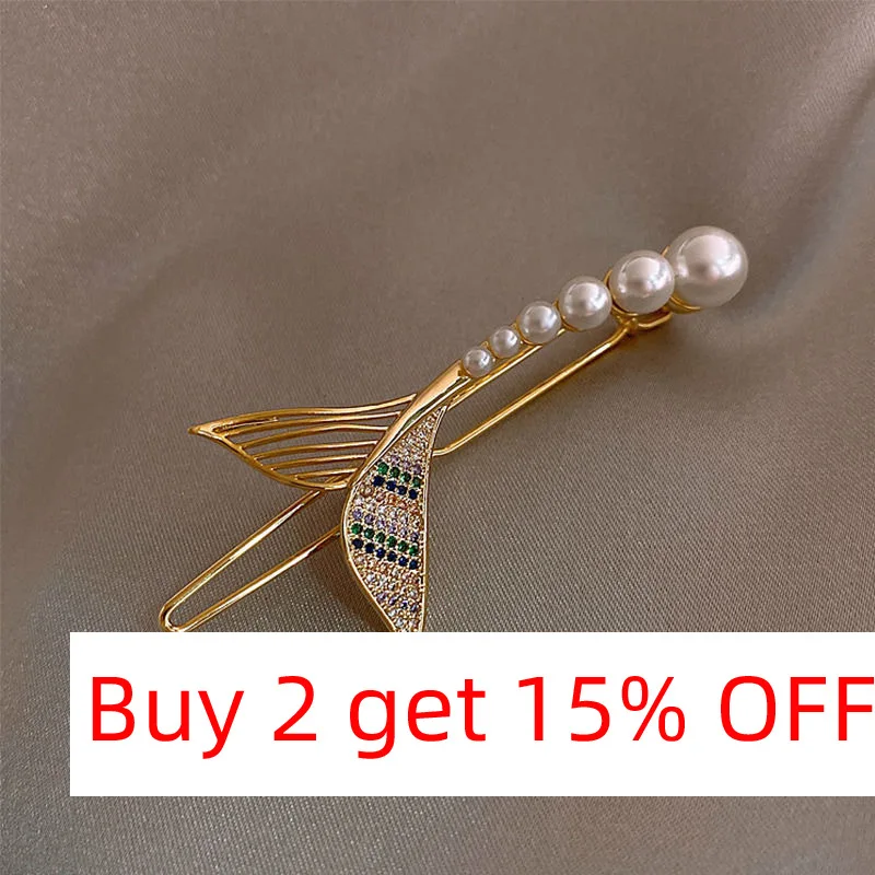Fashion Gold Alloy Pearls Hairpin Women\'s Stylish Fishtail Hair Clips 2025 Trendy Headwear Accessory