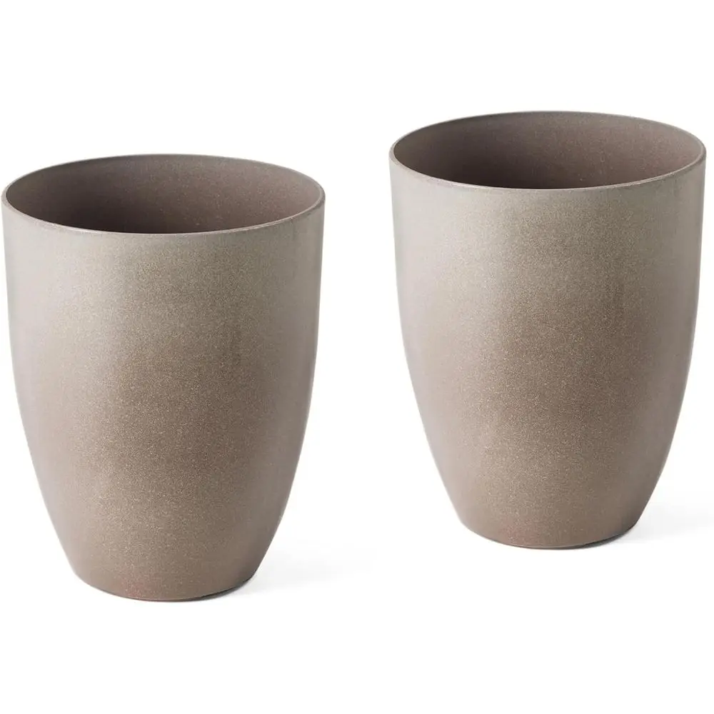 

Набор из 2 больших уличных кашпо, песочно-бежевые, круглые высокие горшки с дренажными отверстиями для комнатных или уличных растений