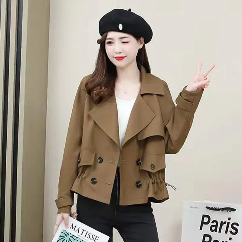 High-quality Windbreaker Women\'s Short Jacket 2024 Spring And Autumn New Large Lapel Double-Breasted Jacket Top Female Trench