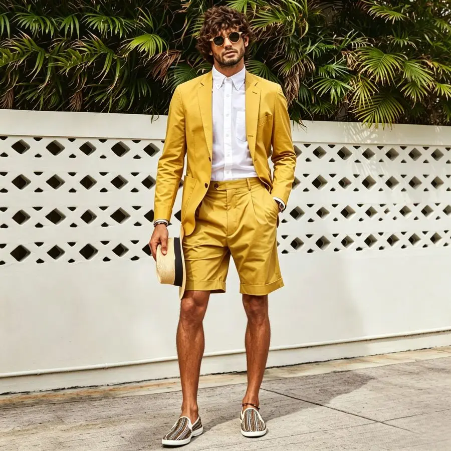 2 Pieces Summer Suits for Men with Short Pants Slim Fit Lightweight Casual Beach Wedding Party Blazer Shorts Set 2026