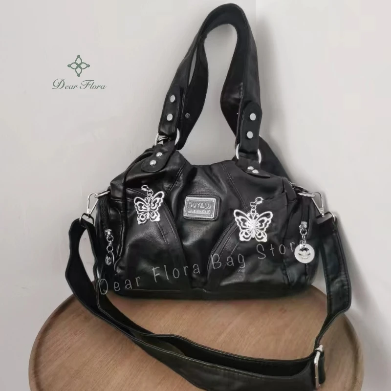 Y2K-Vintage Bolsa de Ombro para Motocicleta para Mulheres, Correntes PU Macias, Bolsos Múltiplos, Sacolas, Mensageiro Estilo Moto, Bolsa Crossbody, Moda