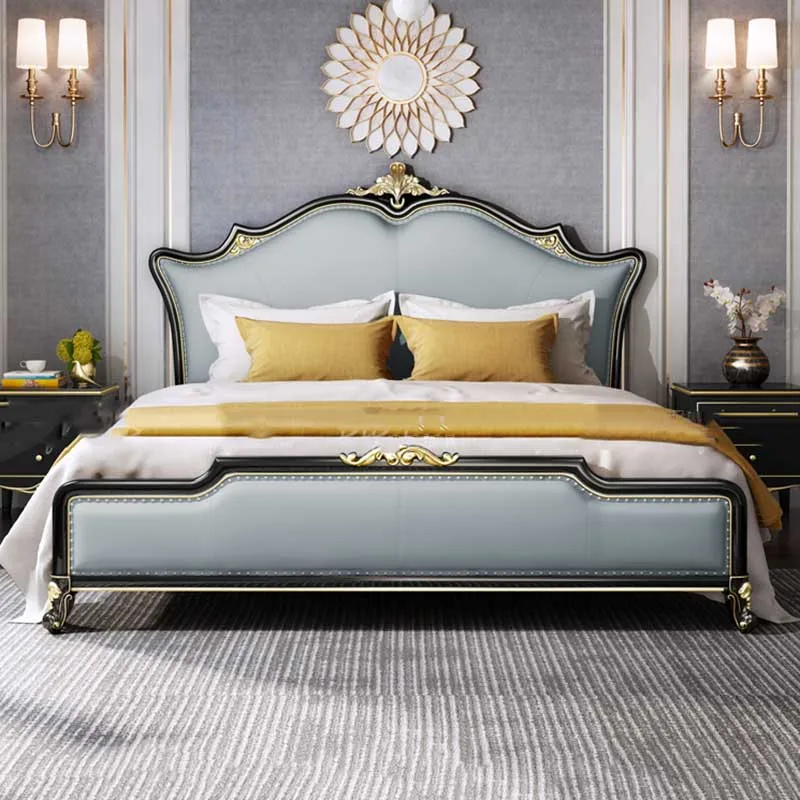 

Leather Elegant Double Bed Unique American Comferter Luxury Queen Bed Frame Modern Letto Matrimoniale Lusso Bedroom Furniture